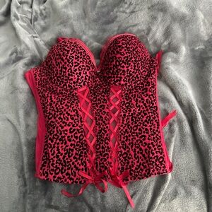 Leopard Print Lace-Up Corset Top - Red